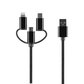 Setty 3-in-1 Cable USB to Lightning / USB-C / microUSB, 1.0m, 2A, Black