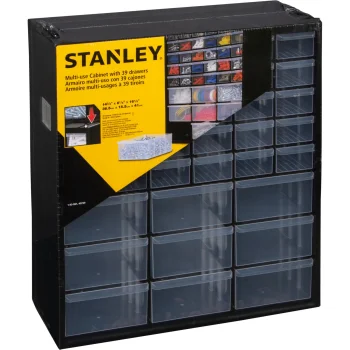 Stanley 1-93-981 Small Parts Storage Box with 39 Drawers, Black/Clear