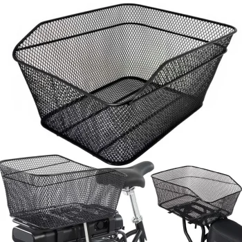 Large Metal Rear Bike Basket for Luggage Carrier, Screw-on, Black