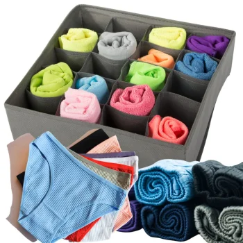 Underwear and Socks Drawer Organizer, 20 Compartments, Grey