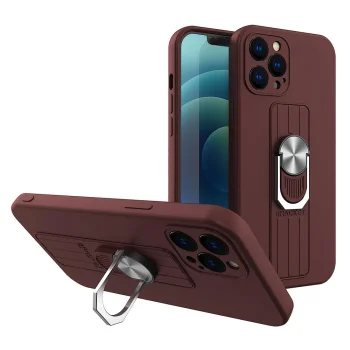 Silicone Case with Ring Holder and Stand for Xiaomi Redmi Note 10 5G / Poco M3 Pro, Brown