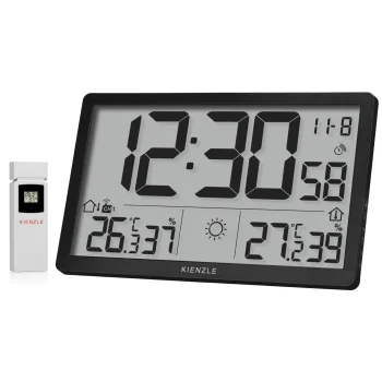 Kienzle Jumbo NEO Weather Station with LCD Wall Clock and Outdoor Sensor, Black