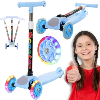 Three-Wheel Kids Scooter with LED Wheels, Foldable, Blue