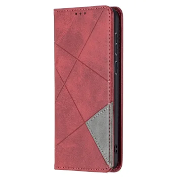 Huawei P50 Geometric Pattern Leather Stand Case Cover - Red