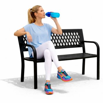 MultiGarden Garden Bench with Openwork Backrest, 120x50 cm, Black