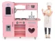 Ecotoys Large Wooden Play Kitchen with Sound Effects, Pink