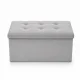Foldable Velour Pouf with Storage Box, Light Grey