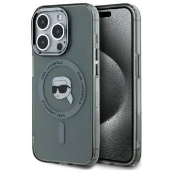 Karl Lagerfeld iPhone 15 Pro Max Case IML Metal Karl Head MagSafe, Black