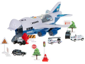 Kids Toy Transport Cargo Transporter Aircraft Airplane + 6 Police Cars