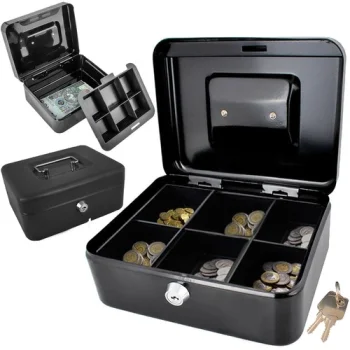 Malatec Metal Cash Box Safe for Money and Documents, Black