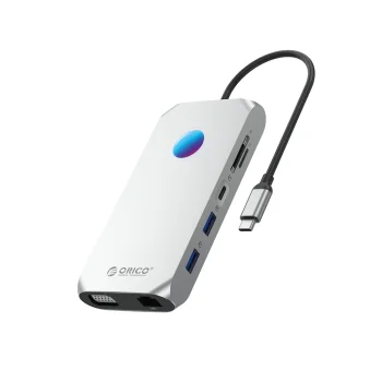 Orico XCR 12-in-1 RGB USB-C Docking Station 100W PD 4K HDMI VGA RJ45 - Silver