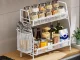 Two-Tier Kitchen Organizer with Basket, White