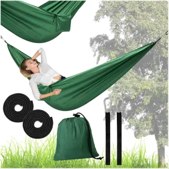Portable Camping Hammock with Pouch, 260x140 cm, 120 kg, Green