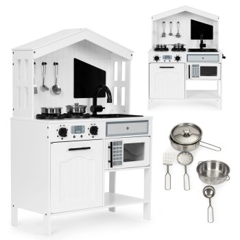 Wooden Play Kitchen for Kids with Oven, Burners, Microwave and Metal Accessories, ECOTOYS