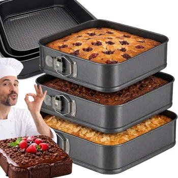 Square Cake Baking Pan Set, 3 Pcs (24/26/28 cm), Grey