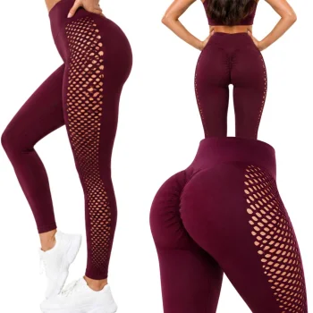 Women's High-Waisted Push-Up Fitness Leggings, Burgundy, L/XL
