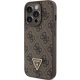 Guess Leather 4G Triangle Strass Case for iPhone 15 Pro, Brown