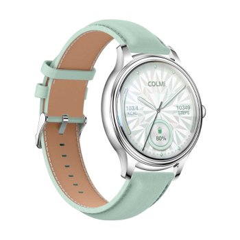 Women's Smartwatch COLMI L28 Silver-Green Leather Strap