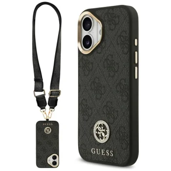 Guess iPhone 17 Case 4G Strass Logo & Big Strap Metal Buttons MagSafe, Black
