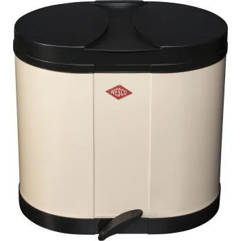 Wesco Eco-Double Bin Pedal Recycling Trash Can, 2x 15 L, Almond