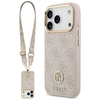 Guess 4G Strass Logo & Big Strap Metal Buttons MagSafe Phone Case Cover iPhone 17 Pro - Pink