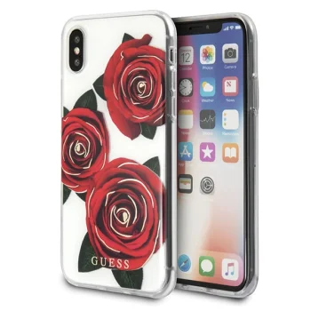 Dėklas Guess Flower Desire Red Rose skirtas iPhone X / XS, skaidrus