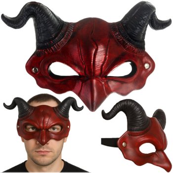 Ruhhy 26123 Devil Demon Mask with Horns for Halloween, Red