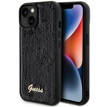 Guess iPhone 13 / 14 / 15 Case Sequin Script Metal, Black