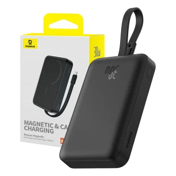 Baseus Magnetic Mini MagSafe 10000mAh 30W powerbank with built-in USB-C cable - black + Baseus Simple Series USB-C -...