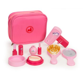 ECOTOYS Wooden Makeup Toy Set with Cosmetic Bag for Girls