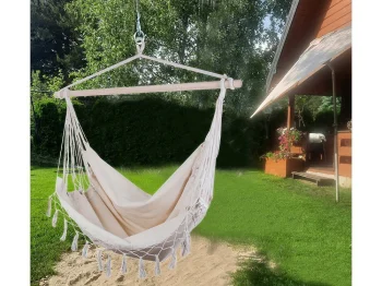 Brazilian Hammock - Hanging Chair with Wooden Frame, Boho Style (130x90cm), Max Load 120kg