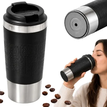 Thermal Mug with Suction Cup 500ml, Stainless Steel, Black/Silver