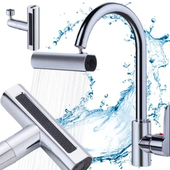 Faucet Aerator Extension with 360° Rotation and 4 Modes, Silver