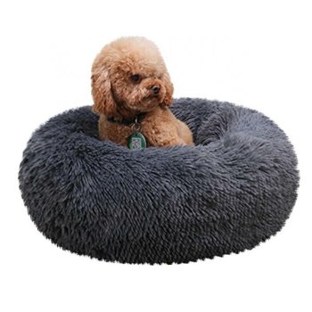 Plush Round Pet Bed for Dogs and Cats 100 cm, Dark Grey