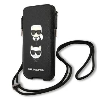 Karl Lagerfeld Saffiano Ikonik Karl & Choupette Head 6.7" Phone Bag - Black