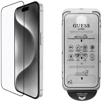 Guess BP Rhinestone 2in1 screen and camera protector set for iPhone 16 Pro Max, silver