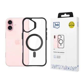 3mk Protection iPhone 16 Plus Case Satin Armor MagCase, Clear with Black Frame