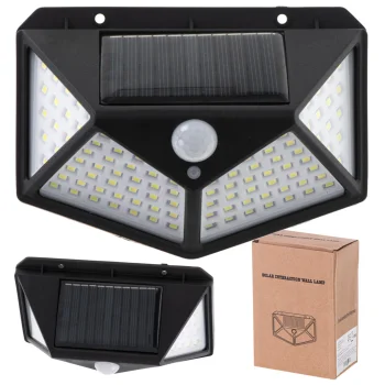 Solar LED Wall Lamp with 100 LEDs, Motion & Twilight Sensors Black