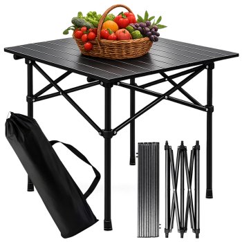 Small Folding Camping Table Portable Fishing Picnic Table, Black Grey