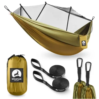 Mountain Goat Single Camping Hammock with Mosquito Net, Military Green