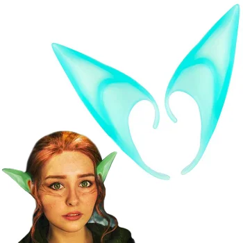 Artificial Elf Ears, Glow in the Dark, Silicone, Green-Blue