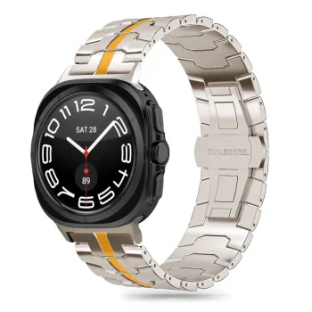 Tech-Protect Stainless Line strap for Samsung Galaxy Watch Ultra (47 mm) - titanium / orange