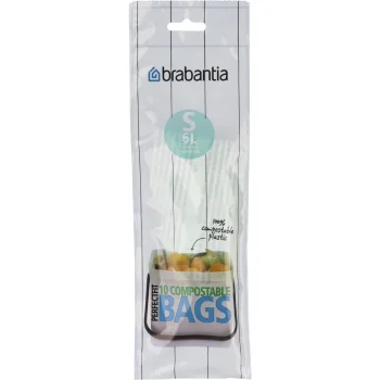 Brabantia PerfectFit Type S Compostable Bin Liners, 6 L, 10 Bags, Green