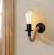 Loft wall lamp with jute rope, E27 socket, black, brown
