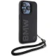 BMW Signature Leather Wordmark Cord Case for iPhone 15 Pro Max 6.7\", Black