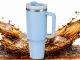 Large Thermal Mug with Handle and Straw 1.2L Stainless Steel, Blue