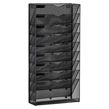 Wall Mounted A4 Document Organizer 10-Tier Metal, black