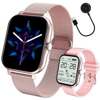 Smartwatch with Bluetooth Calls and Rubber Strap, Pink