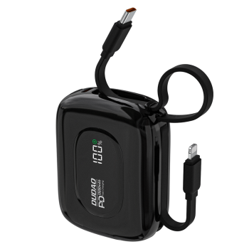 Dudao K32 10000 mAh powerbank with built-in USB-C/Lightning cable - black