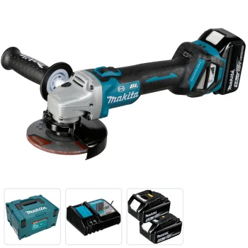Akumuliatorinis kampinis šlifuoklis Makita DGA513RT3J 18V 125 mm su 3x 5.0 Ah baterijomis ir lagaminu